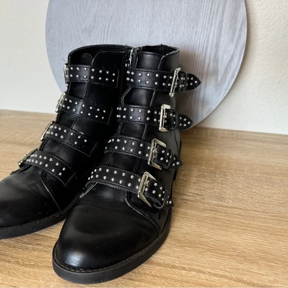 Studded Black Ankle Boots Utility Combat Boots Coachella Festival Shoes Sz 8 - Picture 2 of 8